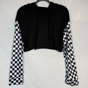 SHEIN Black Hoodie with Checkered Sleeves | L